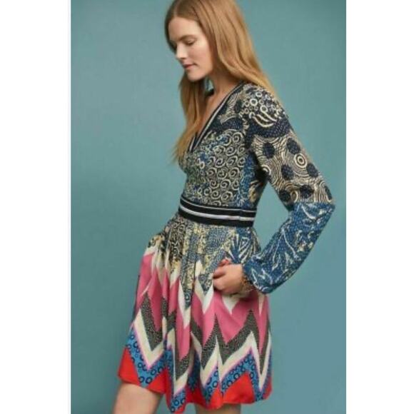 Maeve/Anthropologie Sporty Chevron Dress size 6 Long Sleeve Fit And Flare - Picture 3 of 10